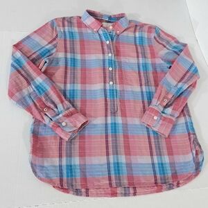 J Crew Classic Fit Crinkle Cotton Popover in Ombre Plaid